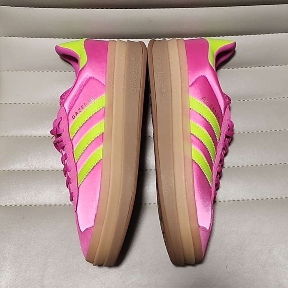 ADIDAS GAZELLE Bold Platform Sneakers W 10 11 RARE Pink Green Satin Trainers Gum - Picture 12 of 16